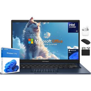 ASUS Vivobook 14" FHD Laptop 2025 Business Student, Lifetime Office 2024, 6-Core 13th Intel i3 (Up to 4.5GHz), 16GB RAM & 1TB Storage (512GB SSD + 500GB Ext), HubxcelAccessory, Win 11 Pro Copilot AI