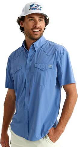 HUK mens Diamond Back Solid Short Sleeve Button Down Shirt, Fishing Shirt for Men Button Down Shirt in Saudi Arabia