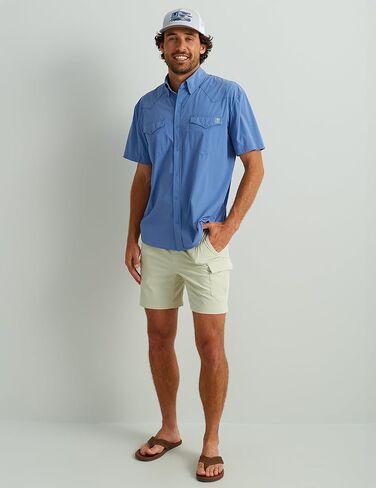 HUK mens Diamond Back Solid Short Sleeve Button Down Shirt, Fishing Shirt for Men Button Down Shirt in Saudi Arabia