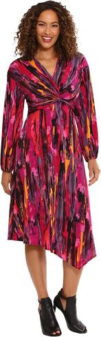 London Times Women's Twist Front Long Sleeve Polished Career Chic Asymmetric Hem Matte Jersey Printed Dress in Saudi Arabia