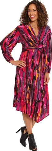 London Times Women's Twist Front Long Sleeve Polished Career Chic Asymmetric Hem Matte Jersey Printed Dress in Saudi Arabia