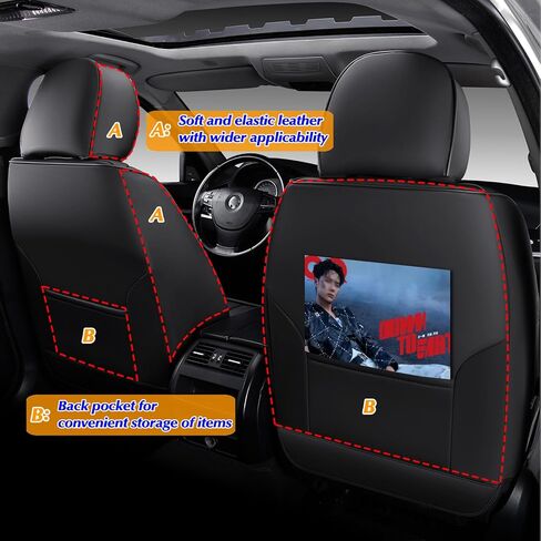 KEYOOG 5-Seater Waterproof and Breathable Nappa Leather Car Seat Covers Full Set, Fit for Front and Rear Seats of Cars, Compatible with Airbags, Car Seat Protector Covers for Most Cars - Wine red in Saudi Arabia
