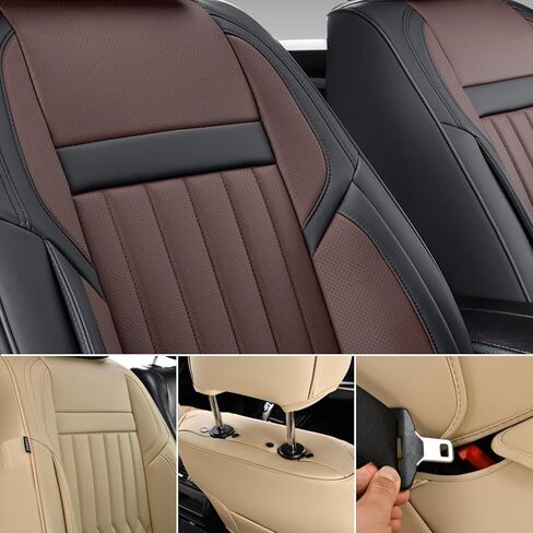 KEYOOG 5-Seater Waterproof and Breathable Nappa Leather Car Seat Covers Full Set, Fit for Front and Rear Seats of Cars, Compatible with Airbags, Car Seat Protector Covers for Most Cars - Wine red in Saudi Arabia