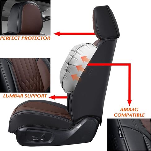 KEYOOG 5-Seater Waterproof and Breathable Nappa Leather Car Seat Covers Full Set, Fit for Front and Rear Seats of Cars, Compatible with Airbags, Car Seat Protector Covers for Most Cars - Wine red in Saudi Arabia