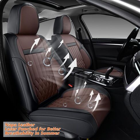 KEYOOG 5-Seater Waterproof and Breathable Nappa Leather Car Seat Covers Full Set, Fit for Front and Rear Seats of Cars, Compatible with Airbags, Car Seat Protector Covers for Most Cars - Wine red in Saudi Arabia