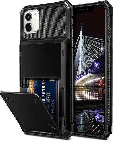 Vofolen Compatible with iPhone 12 Case 5G Wallet 4-Card Slot Credit Card Holder Flip Hidden Pocket Dual Layer Protective Back Cover Compatible with iPhone 12 5G 6.1inch Gun in Kuwait