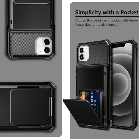 Vofolen Compatible with iPhone 12 Case 5G Wallet 4-Card Slot Credit Card Holder Flip Hidden Pocket Dual Layer Protective Back Cover Compatible with iPhone 12 5G 6.1inch Gun in Kuwait