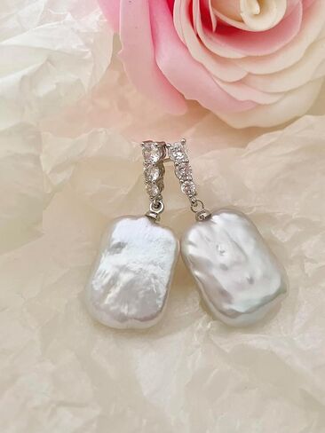 Baroque pearl earrings for Women girl cultured freshwater Pearl Stud hoop square statement earrings 14K Gold plated Drop Dangle Jewelry white earrings in Saudi Arabia