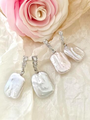 Baroque pearl earrings for Women girl cultured freshwater Pearl Stud hoop square statement earrings 14K Gold plated Drop Dangle Jewelry white earrings in Saudi Arabia