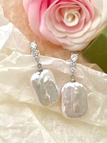 Baroque pearl earrings for Women girl cultured freshwater Pearl Stud hoop square statement earrings 14K Gold plated Drop Dangle Jewelry white earrings in Saudi Arabia