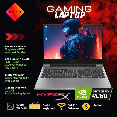 HP OMEN 16 Gaming Laptop ، 16.1 165Hz FHD LED ، CORE I7-14650HX (> I9-13900H ، 5.20 GHz) ، Geforce RTX 4060 ، 1 Zone RGB Backlit Backboard ، 1080p Webcam ، Windows 11 Pro ، Gray (32GB DDR5 RAM | 2TB SSD) in Kuwait