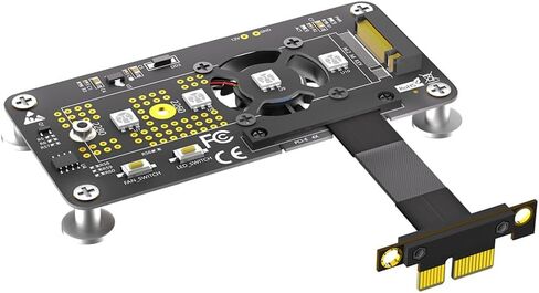 JMT M.2 NGFF M-Key to PCI- E 1X 4X Extension Cable Compatible with M.2 NVME SSD with Cooling Fan Automatic Discoloration LED (1X,10CM) in Kuwait