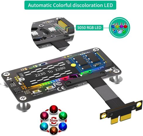 JMT M.2 NGFF M-Key to PCI- E 1X 4X Extension Cable Compatible with M.2 NVME SSD with Cooling Fan Automatic Discoloration LED (1X,10CM) in Kuwait