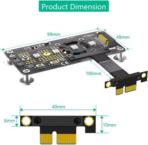 JMT M.2 NGFF M-Key to PCI- E 1X 4X Extension Cable Compatible with M.2 NVME SSD with Cooling Fan Automatic Discoloration LED (1X,10CM) in Kuwait