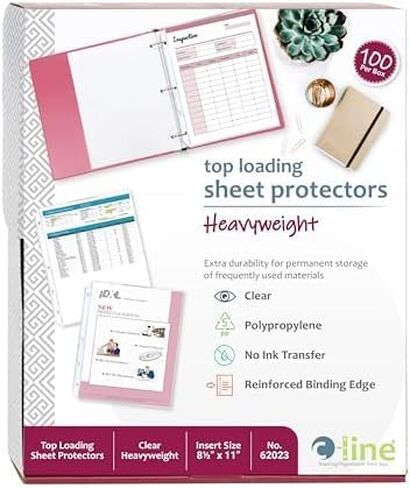 C-Line Top Loading Heavyweight Poly Sheet Protectors, Clear, 8.5 x 11 Inches, 100 per Box (62023) in Saudi Arabia