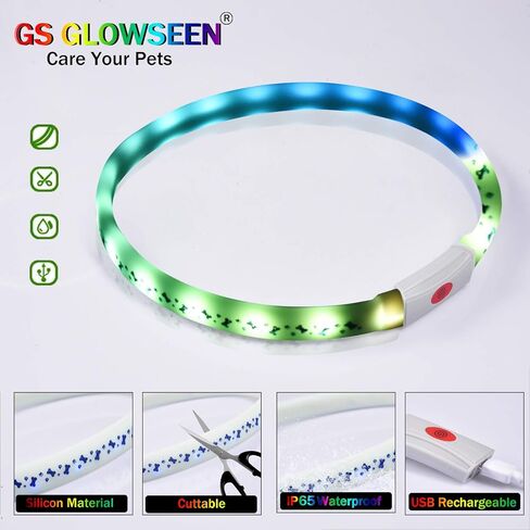 GS GLOWSEEN طوق الكلب المتوهج القابل لإعادة الشحن USB-C، طوق الكلب المضيء مع حلقة على شكل حرف D لربط المقود، والحزام، وتوهج سيليكون ناعم في الظلام حجم طوق الكلب قابل للتعديل للكلاب الصغيرة والمتوسطة الكبيرة (أرجواني) in Kuwait