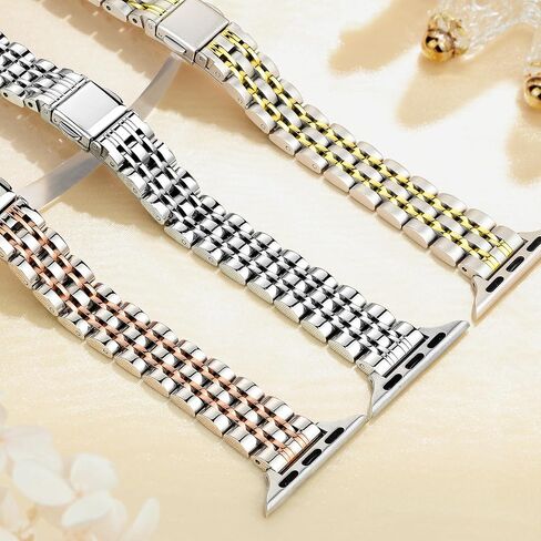 Slim Women iWatch Band Compatible with Starlight Apple Watch Band 41mm 40mm 38mm 42mm(Series 10), Stainless Steel Metal Pretty Dressy, Thin Fashion Charm Bracelet with iWatch Series 10 9 8 7 6 5 4 3 2 1 SE-Starlight&Gold in Saudi Arabia