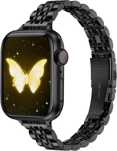 Slim Women iWatch Band Compatible with Starlight Apple Watch Band 41mm 40mm 38mm 42mm(Series 10), Stainless Steel Metal Pretty Dressy, Thin Fashion Charm Bracelet with iWatch Series 10 9 8 7 6 5 4 3 2 1 SE-Starlight&Gold in Saudi Arabia
