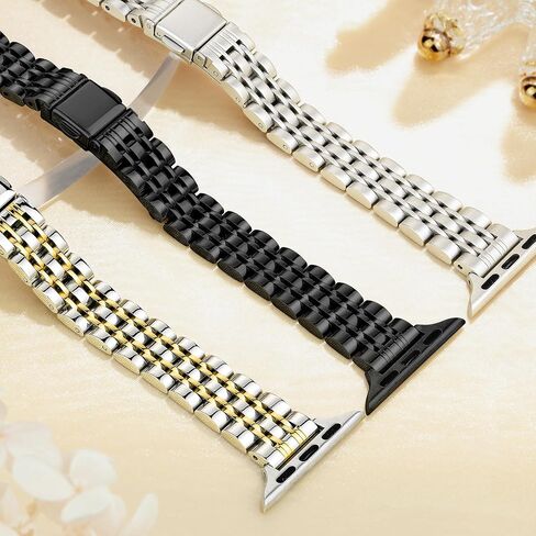 Slim Women iWatch Band Compatible with Starlight Apple Watch Band 41mm 40mm 38mm 42mm(Series 10), Stainless Steel Metal Pretty Dressy, Thin Fashion Charm Bracelet with iWatch Series 10 9 8 7 6 5 4 3 2 1 SE-Starlight&Gold in Saudi Arabia