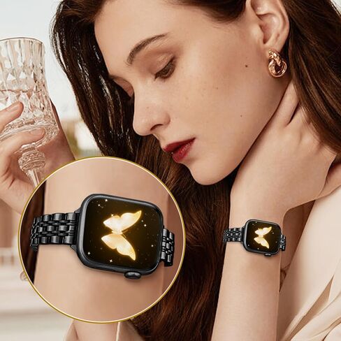 Slim Women iWatch Band Compatible with Starlight Apple Watch Band 41mm 40mm 38mm 42mm(Series 10), Stainless Steel Metal Pretty Dressy, Thin Fashion Charm Bracelet with iWatch Series 10 9 8 7 6 5 4 3 2 1 SE-Starlight&Gold in Saudi Arabia