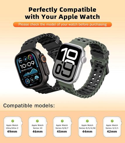 Moko 2pack حزام محيطي قابل للتنفس متوافق مع Apple Watch Ultra 2/Ultra 49mm ، S10 46mm ، 9/8/7 45mm ، SE2/SE/6/5/4 44 مم ، 3/2/1 42 ​​مم ، حزام سيليكون سيليكون ثنائي اللون للرجال للرجال النساء in Saudi Arabia