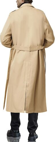 Botten Men's Double-Breasted Trench Coat - Long Jacket Overcoat-Oversized Casual Windbreaker with Lapel-BLACK in Kuwait
