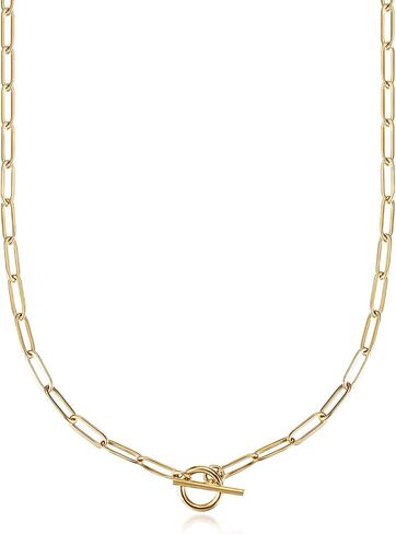 WISTIC Lauren Paperclip Bolo Necklace Layered Stacked Paper-clip Link for Women Adjustable Lobster Clasp Gold Plated Stainless Steel Link Charm Chain(16"/20"/24") (Paperclip, 16 Inches) in Saudi Arabia