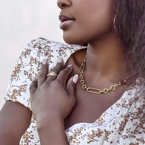 WISTIC Lauren Paperclip Bolo Necklace Layered Stacked Paper-clip Link for Women Adjustable Lobster Clasp Gold Plated Stainless Steel Link Charm Chain(16"/20"/24") (Paperclip, 16 Inches) in Saudi Arabia