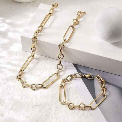 WISTIC Lauren Paperclip Bolo Necklace Layered Stacked Paper-clip Link for Women Adjustable Lobster Clasp Gold Plated Stainless Steel Link Charm Chain(16"/20"/24") (Paperclip, 16 Inches) in Saudi Arabia