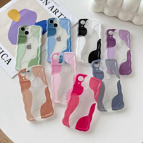 DEFBSC for iPhone 16 Pro Max Case ، Cleat Clear Wavy Art Design Pattern Pattern Pattern Case for Women Girls ، Wave Frame Detective Protection Cover Pully Camera Protection for iPhone 16 Pro Max ، Green in Kuwait