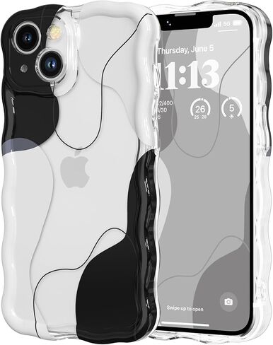 DEFBSC for iPhone 16 Pro Max Case ، Cleat Clear Wavy Art Design Pattern Pattern Pattern Case for Women Girls ، Wave Frame Detective Protection Cover Pully Camera Protection for iPhone 16 Pro Max ، Green in Kuwait