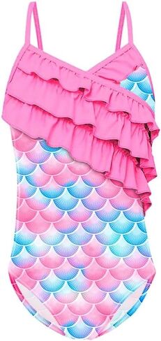 Dressy Daisy Toddler Little Girls Mermaid One Piece Ruffle Bathing Suit Swimsuit Swimwear Size 3T to 10 in Kuwait