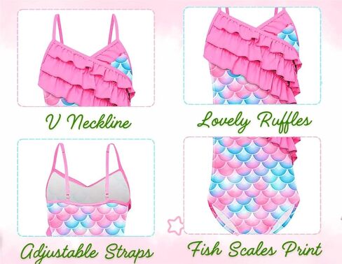 Dressy Daisy Toddler Little Girls Mermaid One Piece Ruffle Bathing Suit Swimsuit Swimwear Size 3T to 10 in Kuwait
