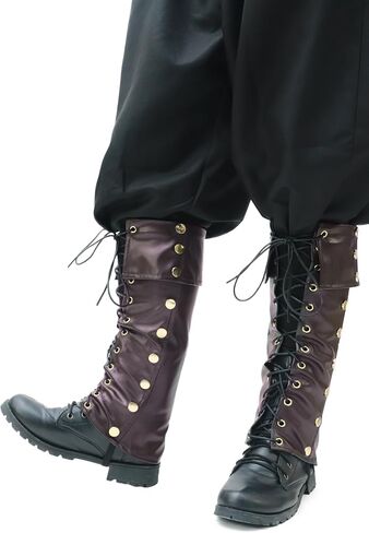 Pirate Boot Covers with Studs Medieval Renaissance PU Leather Halloween Costume Boots Tops Men in Kuwait