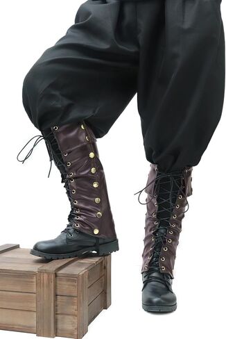 Pirate Boot Covers with Studs Medieval Renaissance PU Leather Halloween Costume Boots Tops Men in Kuwait