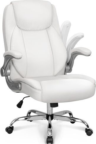 NEO CHAIR كرسي مكتب مريح من جلد البولي يوريثان، كرسي تنفيذي مبطن قابل للطي ومسند للذراعين، كرسي كمبيوتر قابل للتعديل ارتفاع عالي الظهر وعجلات دعم قطنية دوارة لكرسي مكتب الألعاب (أبيض) in Kuwait