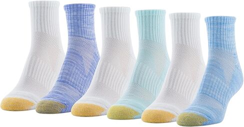 GOLDTOE Women's Half Cushion Sport Quarter Socks with Mesh, 6-Pairs, Aqua Assorted, Medium in Saudi Arabia