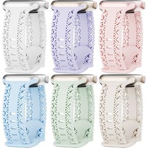 6 حزمة حزمة من الدانتيل السيليكون متوافق مع Apple Watch Band 38mm 40mm 41mm 42mm 44mm 45mm 46mm 49mm النساء ، Soft Sport Hollows-Out Strap لسلسلة Iwatch Bands Series 10 9 8 7 SE 6 5 4 3 2 1 Ultra in Kuwait