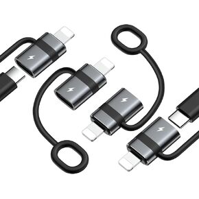MoKo USB C to Lightning Adapter with 36W PD Fast Charging, Not for Audio/OTG, USB-C Female to Lightning Male Adapter for iPhone 14/13/12/11/iPad/iPod/AirPods, with Anti-Lost Loop, Gray, 4 Pack