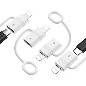 MoKo USB C to Lightning Adapter with 36W PD Fast Charging, Not for Audio/OTG, USB-C Female to Lightning Male Adapter for iPhone 14/13/12/11/iPad/iPod/AirPods, with Anti-Lost Loop, White, 4 Pack