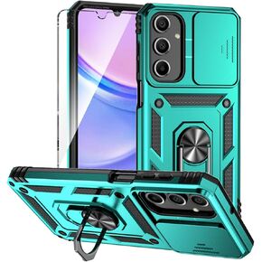 for Galaxy A16 5G Phone Case,with Slide Camera Cover HD Screen Protector,[Military Grade 16ft. Drop Tested] Magnetic Ring Kickstand Shockproof Protective Phone Case for Samsung Galaxy A16 5G, Blue
