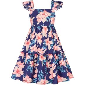 GRACE KARIN Girls Summer Dresses A-Line Swing Ruffle Girls Beach Dress Dark Blue Floral 10Y in Saudi Arabia