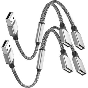2Pack USB Splitter 1 في 2 Out Adapter ، USBA Male to اثنين من محول الإناث ، تمديد سلك الطاقة المزدوج USB 2.0 لشحن/نقل البيانات/الكمبيوتر المحمول/MAC/CAR (غير مدعوم)