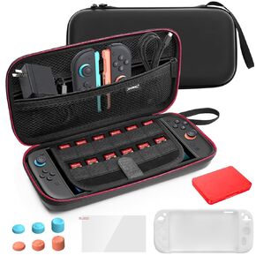 Sehawei Protective Hard Shell Travel Case for Switch 2,10-in-1 Bundle w/ Silicone Cover, Tempered Glass, Holds 12 Games Cards & Thumb Grips
