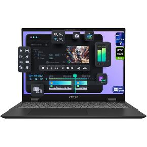 MSI Prestige 16AI Studio Laptop, Intel Ultra 7-155H, 32 GB LPDDR5 RAM, 4 TB PCIe SSD, 16" QHD+ (2560x1600) Display, Nvidia G-Force RTX 4070, Backlit Numeric Keyboard, W11 Pro, Gray