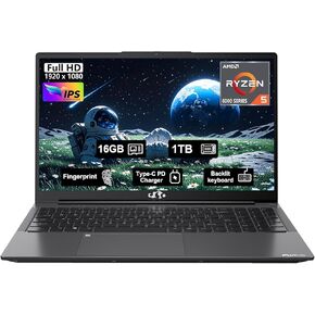 15.6" IPS FHD-Business-Gaming-Laptop, AMD Ryzen 5 6600H, 16GB DDR5 RAM 1TB SSD (Beat i5-12450H, Up to 4.5GHz) 100W Type C Computer with 6-Cores 660M GPU, Fingerprint, Backlit Keyboard in Saudi Arabia