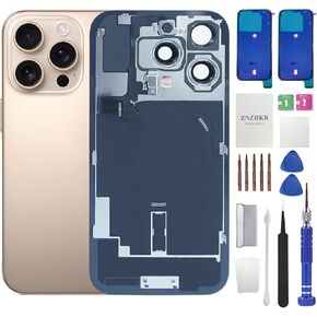 16 Pro Back Glass Replacement with Wireless Charging Flex Cable and Camera Frame All Parts for iPhone 16 Pro(6.1Inch Black Titanium) Replacement of Equipment Waterproof Tape
