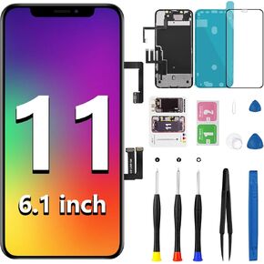 for iPhone 11 Screen Replacement with Earpiece Speaker 3D Touch LCD Screen Display Digitizer Full Assembly Proximity Sensor and Repair Tool Kits A2111 A2223 A2221 6.1 Inch