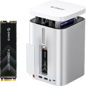 ORICO 2 Bay RAID Enclosure Compatible NVMe SSD 10Gbps with Expansion Hub+M.2 2280 SATA SSD, 1TB Internal M.2 SSD with B+M Key