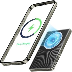 2025 لحزمة بطارية iPhone Magsafe ، شحن فائق الطاقة المغناطيسي ، الشاحن اللاسلكي المحمول 10000mah ، 20W PowerBank متوافق مع iPhone 16/15/14/13/12 سلسلة ، Metallic Black